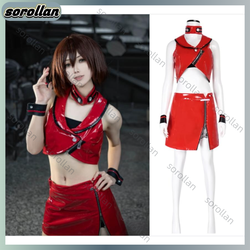 Costume de cosplay Vocaloid3 V3 MEIKO 01 Sakine Meiko, ensemble de costume en cuir rouge moulant avec col, tenue de scène Vocaloid pour Anime Comic Con