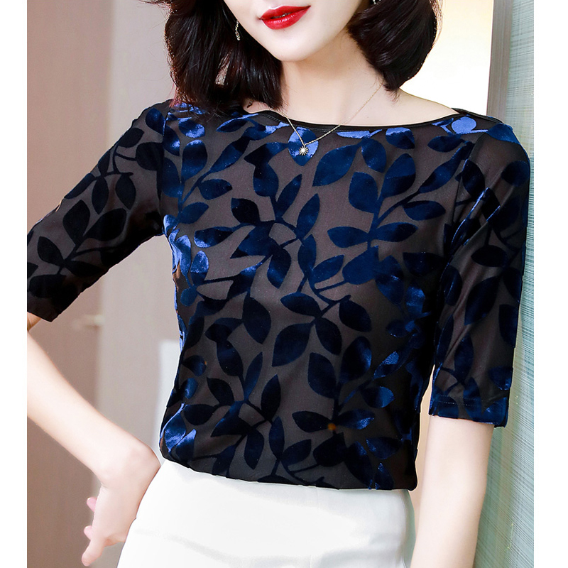M-3XL manches courtes femmes chemise mode été hauts nouveau style Slash cou velours t-shirt