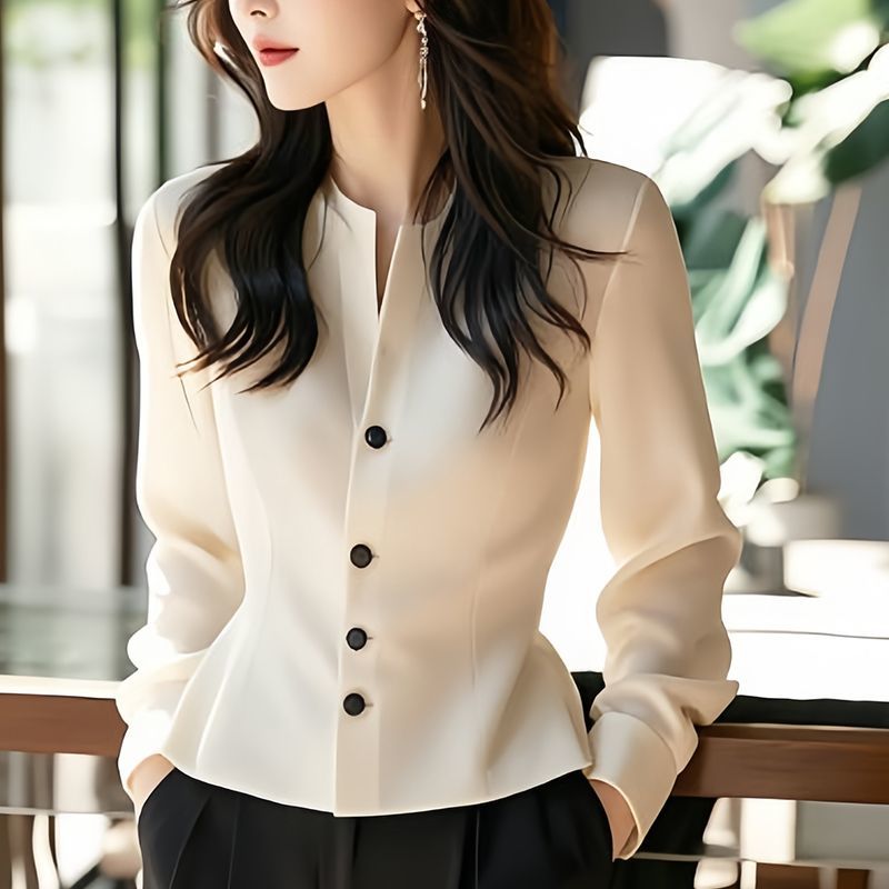 Chemise Courte à Manches sulfpour Femme, Chemisier à lèvent, Couleur Unie, Mode Élégante, Printemps Automne
