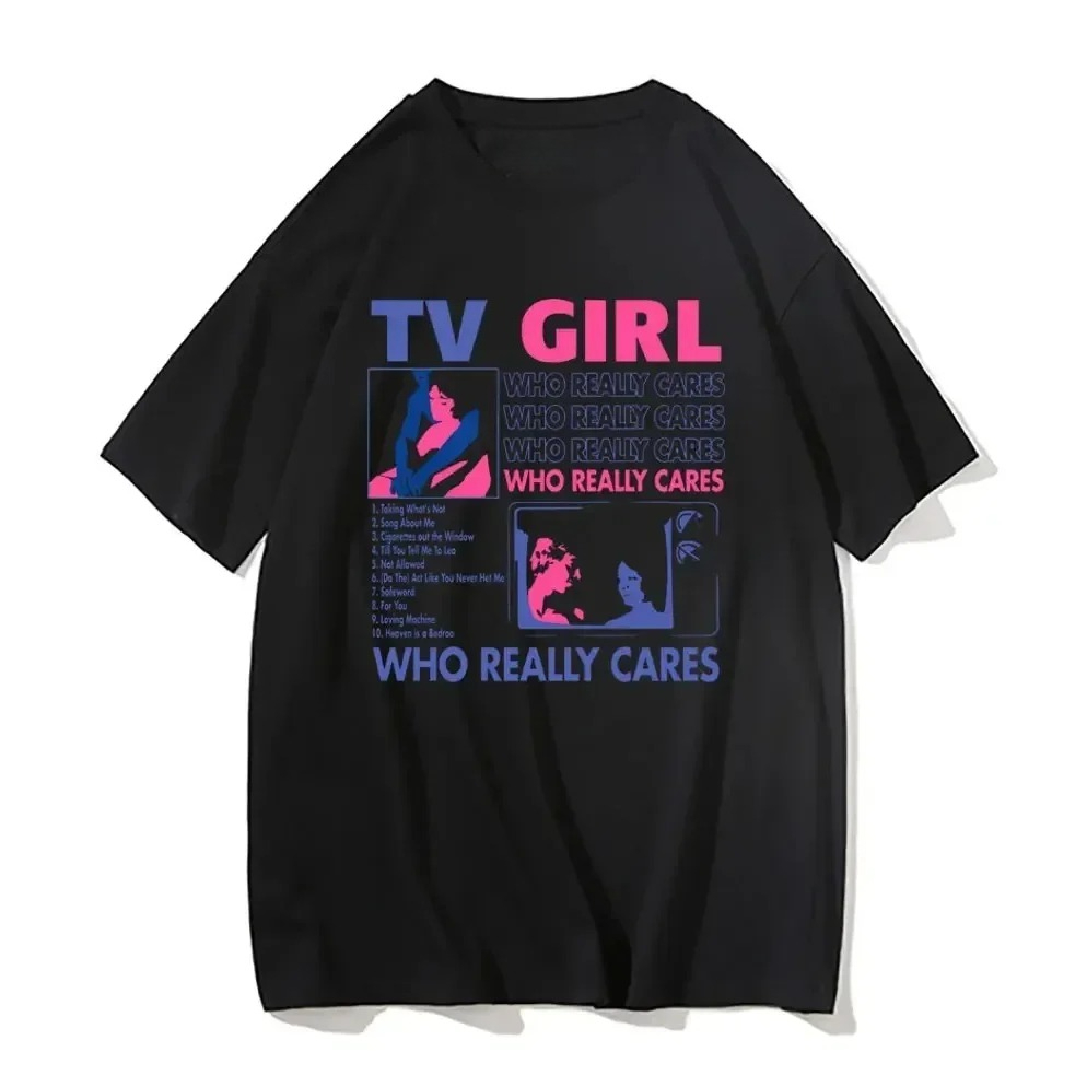 T-shirt tendance grande taille pour hommes et femmes, imprimé 'Tv Girl Lovers Rock Song', style Hip Hop, coupe oversize, manches courtes, streetwear