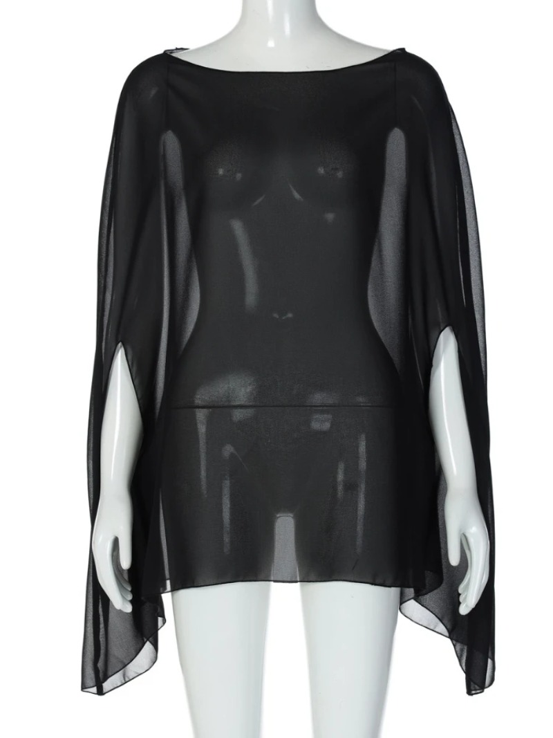 Femme vêtements transparent en mousseline de soie Blouses Sexy mode solide couvertures dames élégant boîte de nuit hauts blanc noir Streetwear