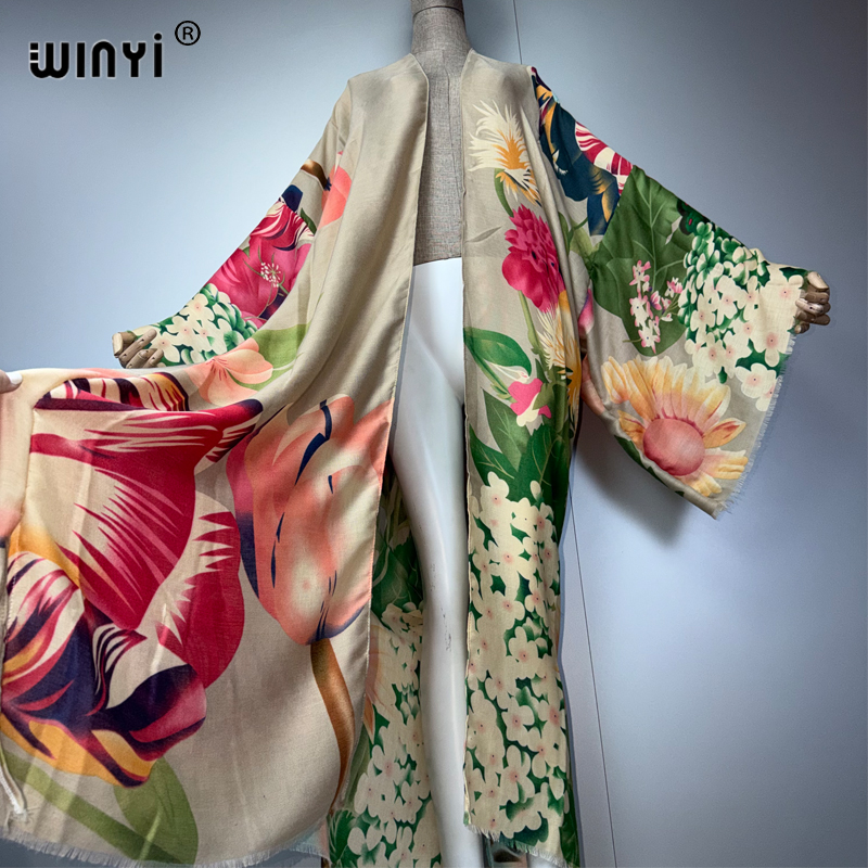 WINYI Kimono Bohème pour Femme, Kaftan Tendance, Cardigan Ample, Robe de Soirée, Tenue de Plage de Luxe de Dubaï, Vêtement de Plage