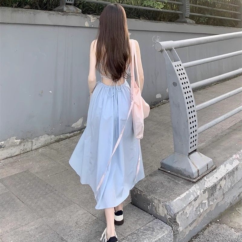 Robe longue décontractée d'été pour femme, sexy, à col carré, dos nu, coupe trapèze, style nuisette, colorée