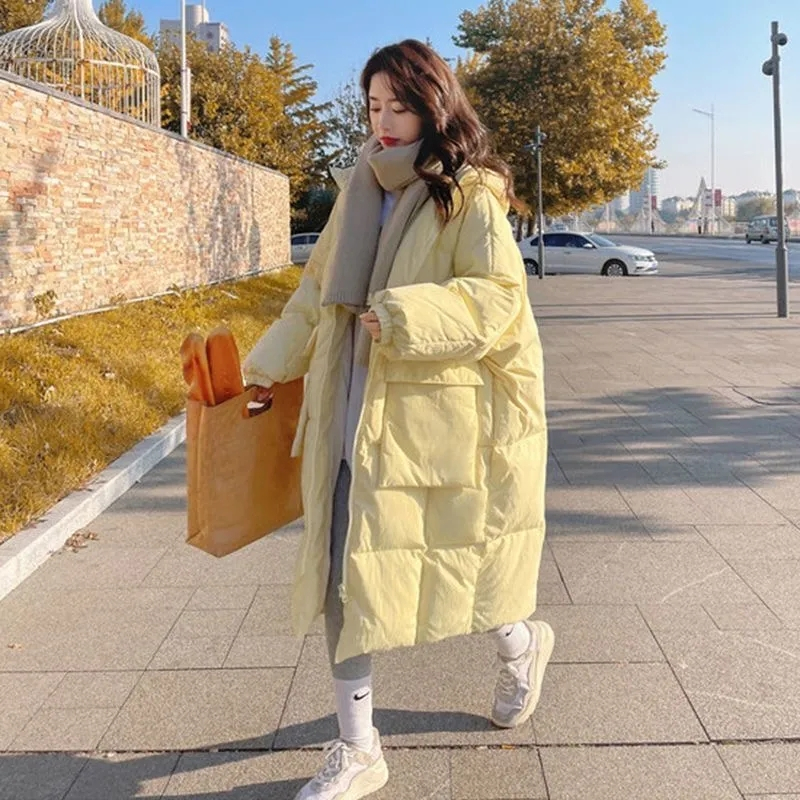 Veste d'hiver coréenne pour femme, parka ample à capuche en coton rembourré, longue doudoune épaisse surdimensionnée, manteaux bouffants, nouvelle collection 2024