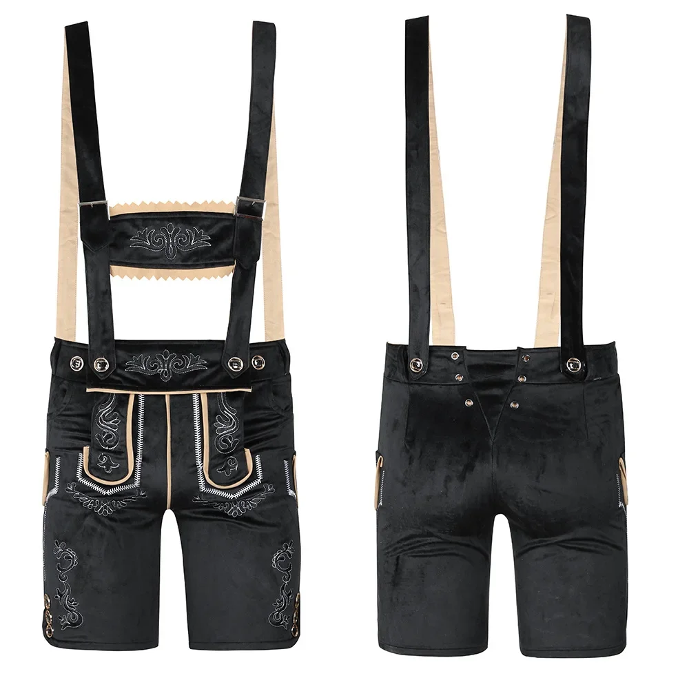 Costume allemand Oktoberfest Lederhosen pour hommes et femmes, tenue de Festival de la bière bavaroise, pantalon à bretelles marron et noir, Cosplay Halloween