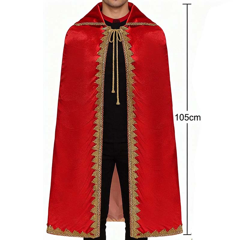 Cape royale pour adultes en 4 couleurs avec bordure dorée, robe de roi ou de reine médiévale pour hommes et femmes, costumes de cosplay pour Halloween et carnaval