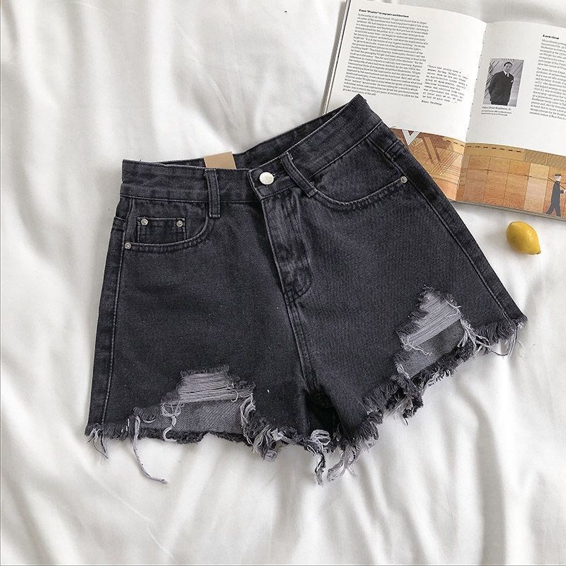 Short en jean déchiré taille haute pour femme, mode coréenne d'été, jean décontracté, poche, pompon, pantalon chaud, streetwear, bleu, fjk, Y2K