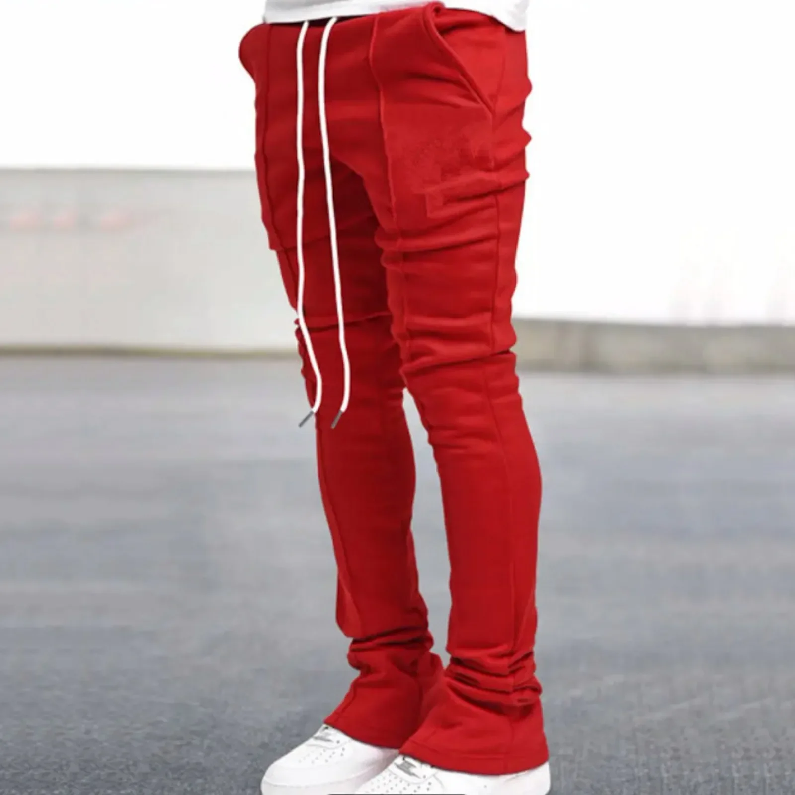 Pantalons décontractés pour hommes, couleur unie, nouveau Design, pantalons de survêtement évasés personnalisés, vêtements de rue, pantalons empilés pour hommes