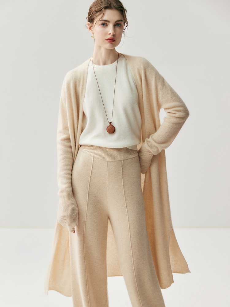 CHICUU femmes Long Cardigan pull 100% cachemire tricots point ouvert décontracté Simple Long Cardigan manteau printemps automne hiver