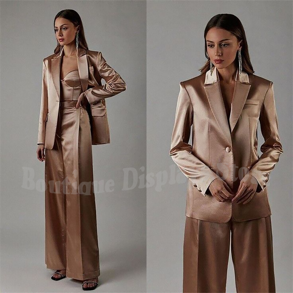 Costume pantalon en Satin à la mode, ajusté régulier, revers à pointe, tenue professionnelle Chic, bouton unique, ensemble Blazer formel pour dame de bureau