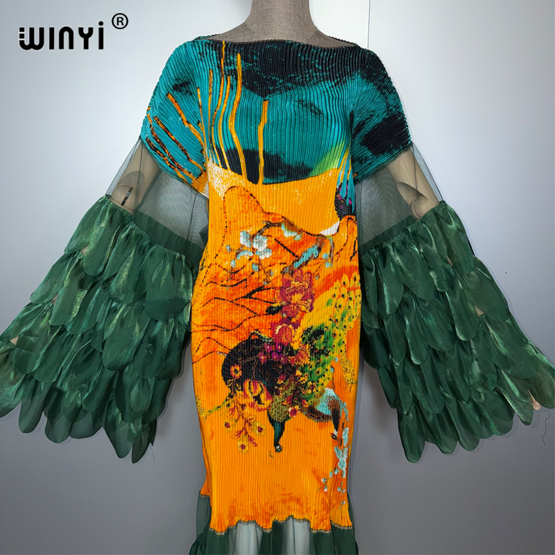 WINYI Robe plissée élastique ajustée, paréo de plage, kaftan, abaya, robe de soirée de luxe Dubaï, robe de soirée tendance, abaya pour femme musulmane