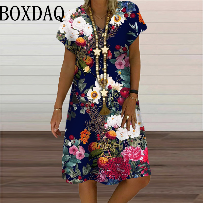 Robe à motif papillon 3D pour femmes, vêtements pour femmes, mode respirante, manches courtes, imprimé fleuri, robes décontractées à col en V, été, 2024