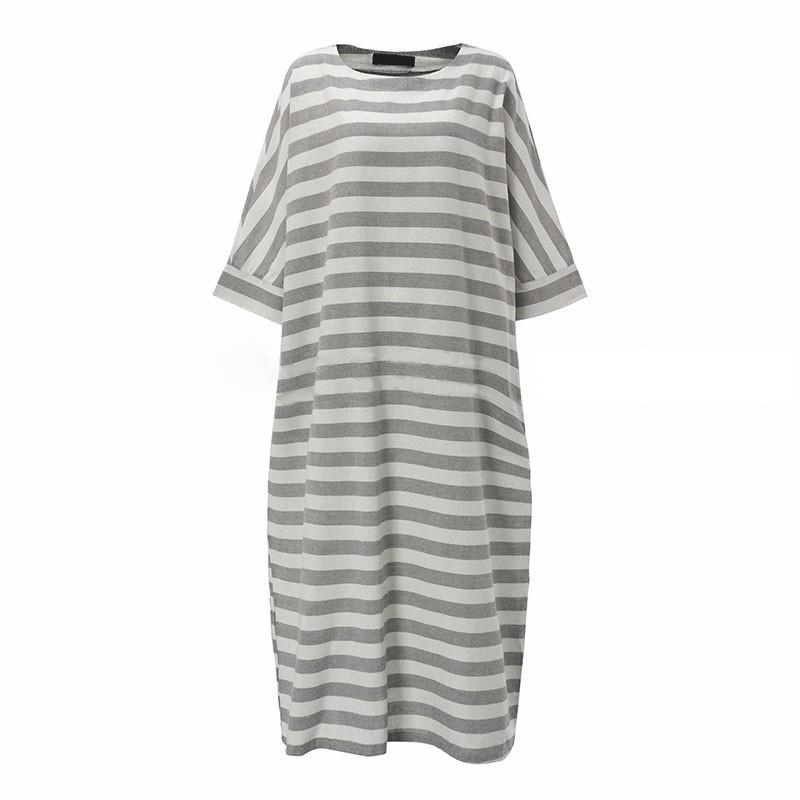 Femmes coton lin robe rayée 2025 été ample grande taille 4XL 5XL robe Maxi robe femme décontracté longue Boho caftan robe musulmane
