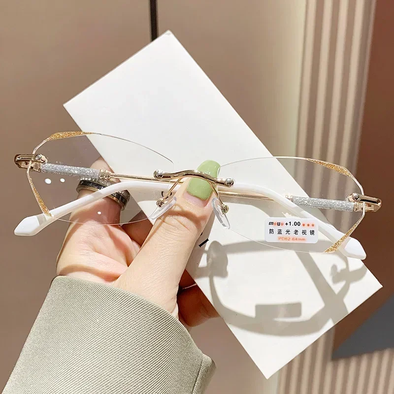 Lunettes de lecture coupe diamant pour femmes, lunettes de presbytie, anti-lumière bleue, lentille de vue lointain, lunettes de mode