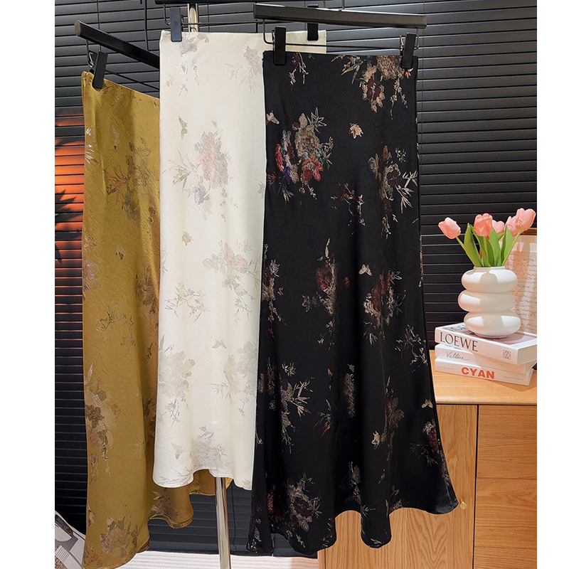 Nouvelle Arrivée 2026 – Jupes Maxi Élégantes Vintage pour Femme, Taille Haute, Motif Floral, en Satin Sexy – Faldas Femme Streetwear