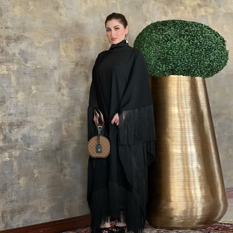 Abaya Kaftan personnalisée pour femme musulmane, à manches chauve-souris et franges, Robe de soirée élégante et modeste, Robe musulmane du Moyen-Orient