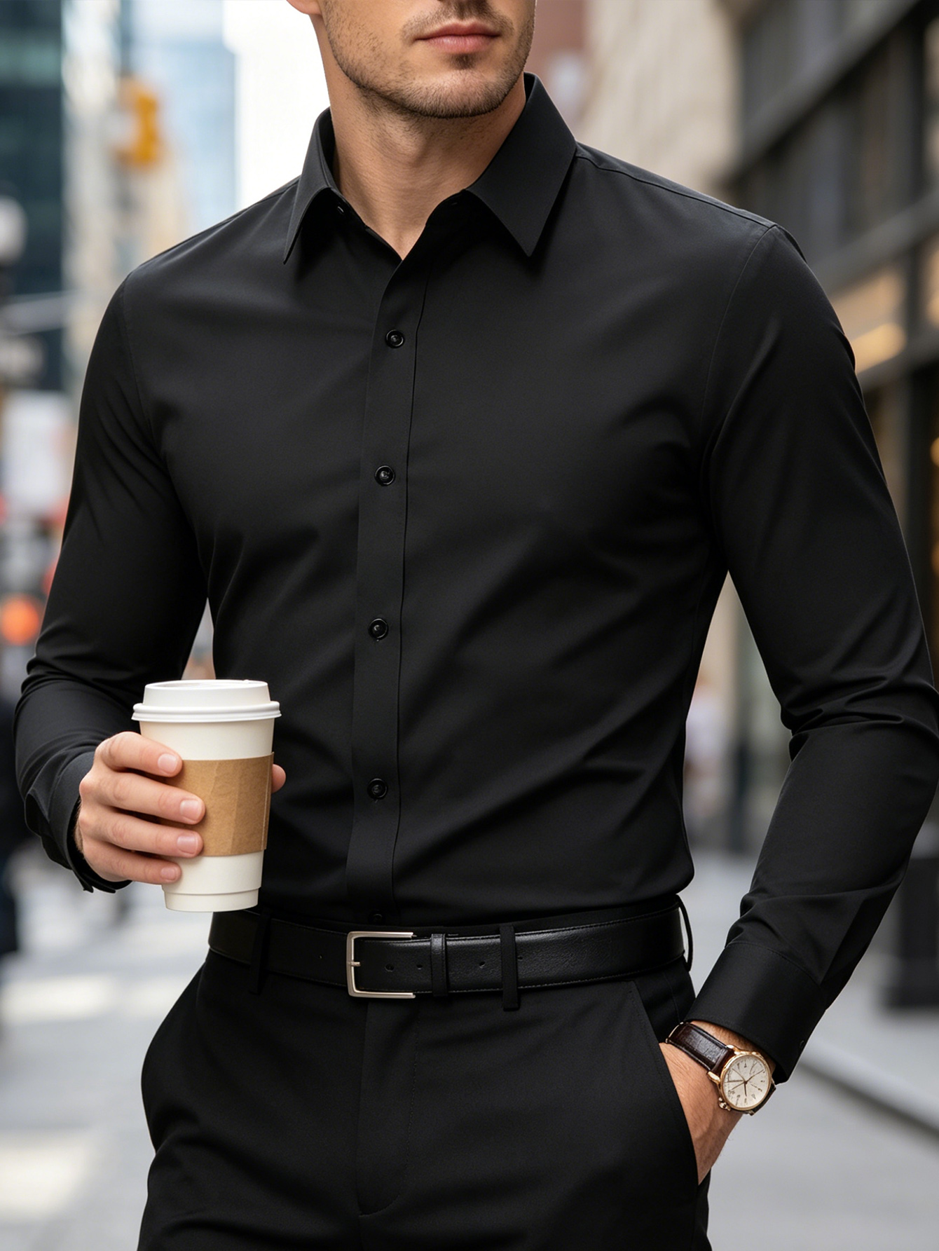 Nouvelle Chemise Homme Élégante Tendance Européenne Manches Longues Classique Chic Décontracté Élastique Anti-boulochage Chemises Habillées Professionnelles pour Homme