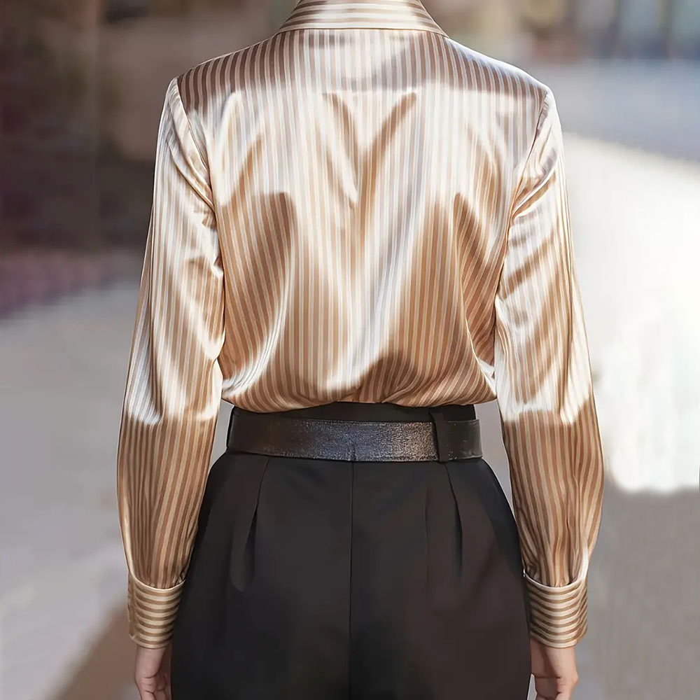Élégant à manches longues Blouse femmes 2025 automne mode bureau dame rayé imprimé chemises amples hauts décontracté