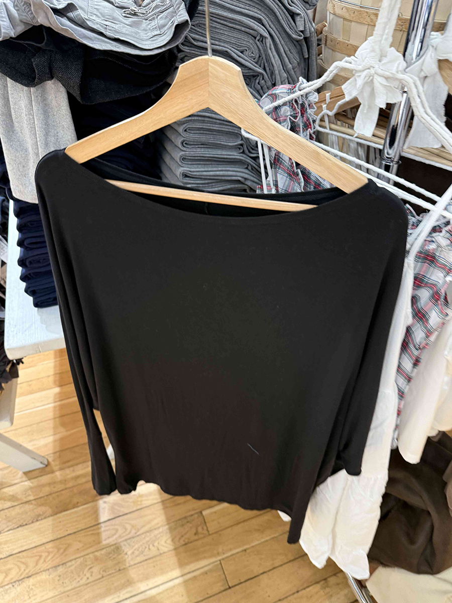T-shirts noirs à manches longues chauve-souris pour femmes, élégants, doux, col bateau, en coton, style vintage, simples, polyvalents, hauts Y2K