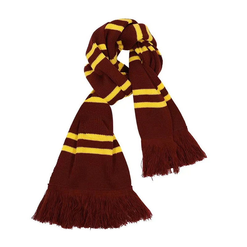 Écharpe magique à rayures quatre couleurs de Poudlard, avec insignes de Gryffonindors et de Ravenclaws, parfaite pour les fêtes et les cadeaux des étudiants, offre spéciale