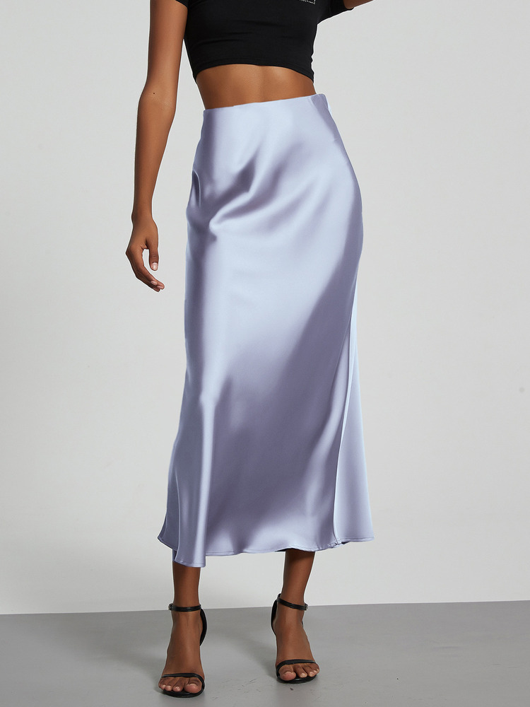 21 couleurs nouveau 2026 femmes élégantes taille haute Satin jupes longues femme été couleur unie Faldas