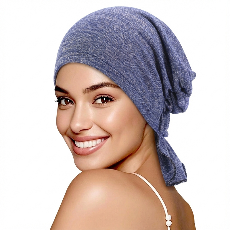 Turban élastique pré-noué pour femme, bonnet chimio à volants de couleur unie, accessoire de coiffure pour femme