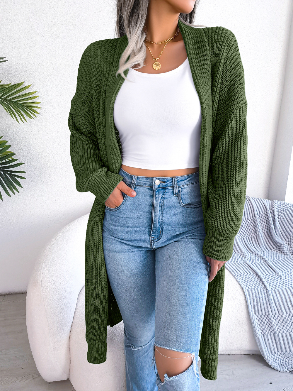 Cardigan tricoté à col châle pour femme, couleur unie, pull pour automne et hiver, manteau de vacances décontracté