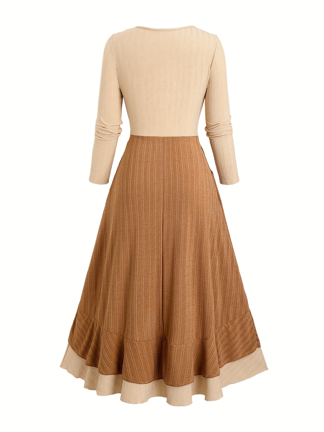 Robe grande taille pour femmes, mode européenne et américaine, avec patchwork, cravate, corde de chanvre, poches à pompons, ourlet à volants et nervuré