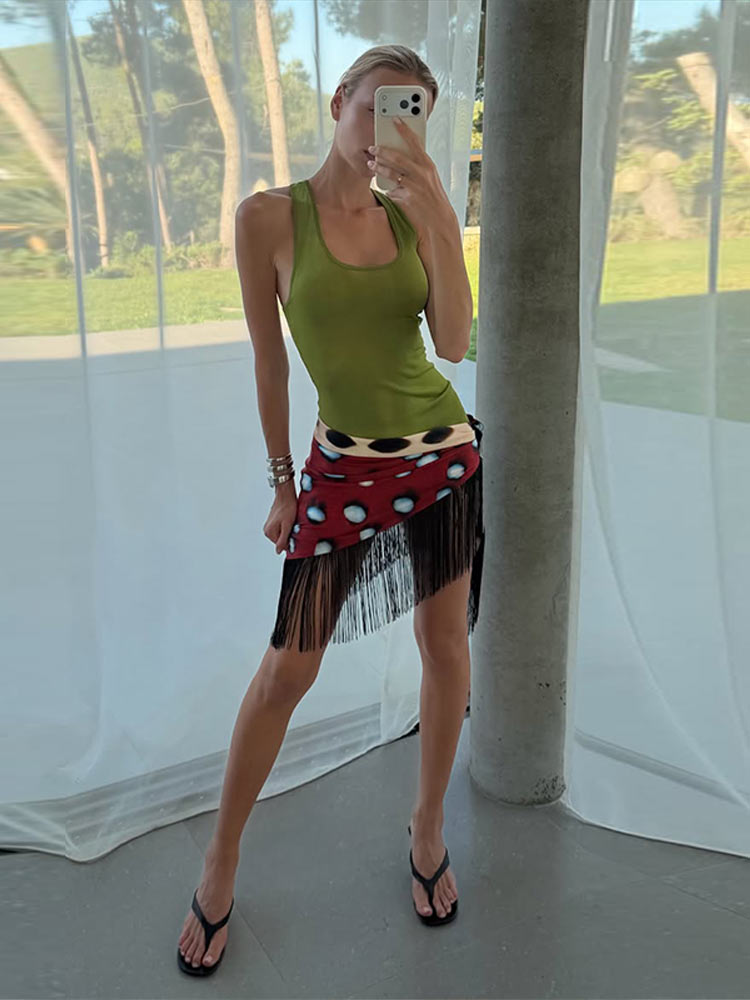 Jupes Courtes Irrégulières Femme à Franges et Patchwork Imprimé Léopard Double Face – Collection Été Automne 2026 – Style Streetwear Féminin