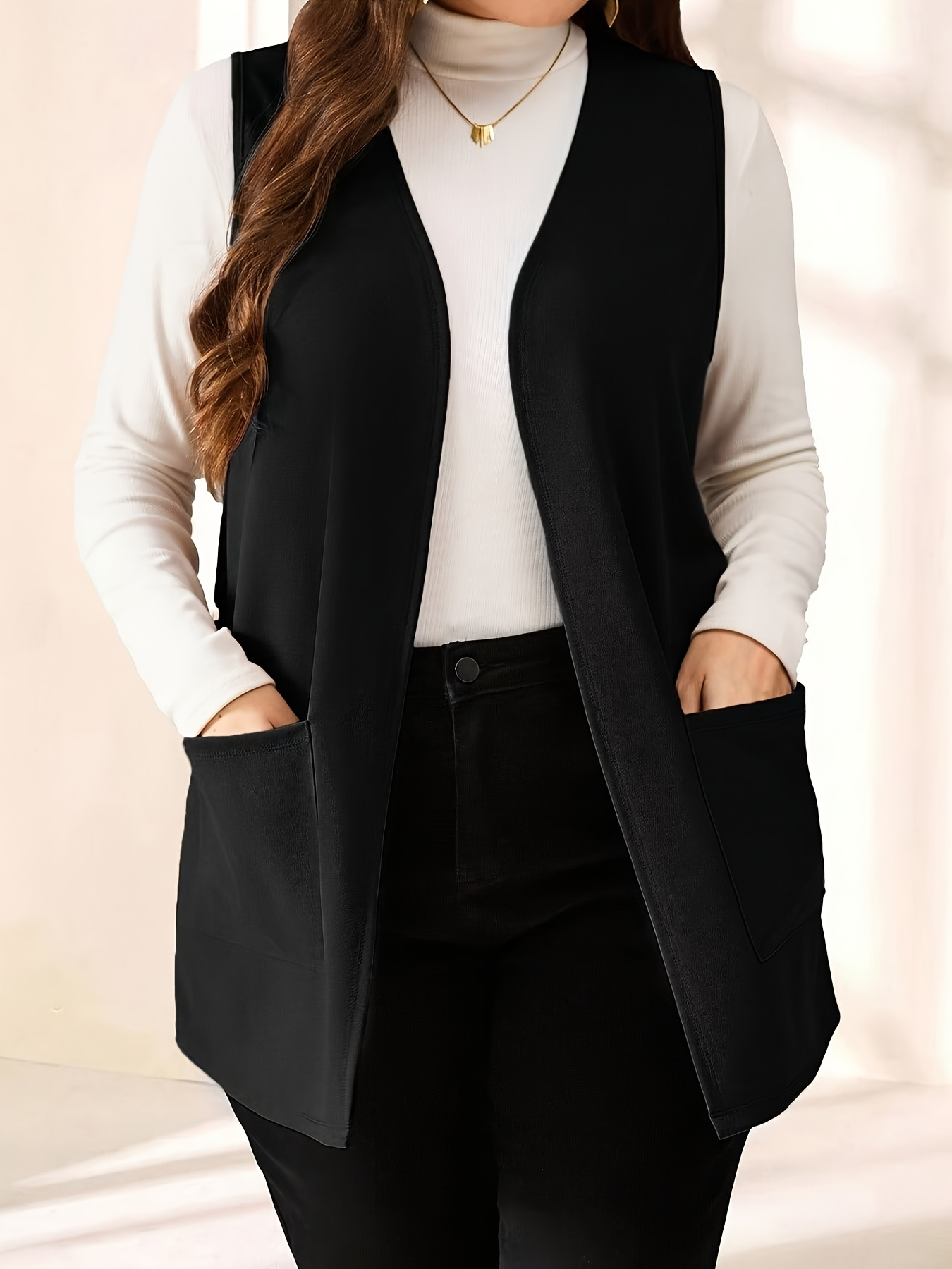 Gilet cardigan élégant grande taille à ouverture sur le devant