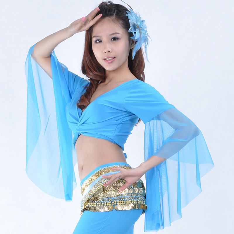 Hauts de danse du ventre pour femmes, robe de Costume de danse du ventre, populaire et Sexy, en mousseline de soie, bleu lac, en vente