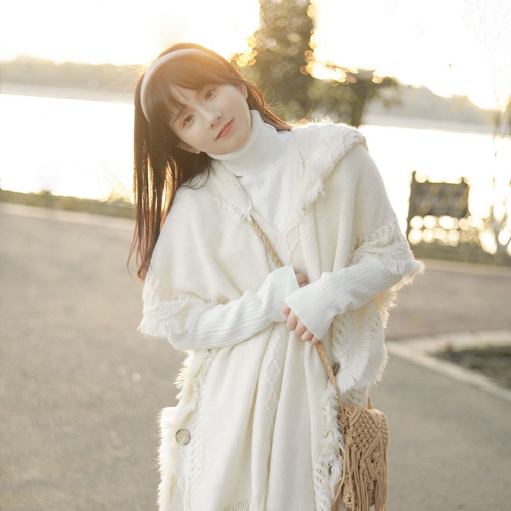 Partie de mariage bohème à capuche tricoté châle hiver chaud bouton dames gland Cape enveloppes écharpe manteau
