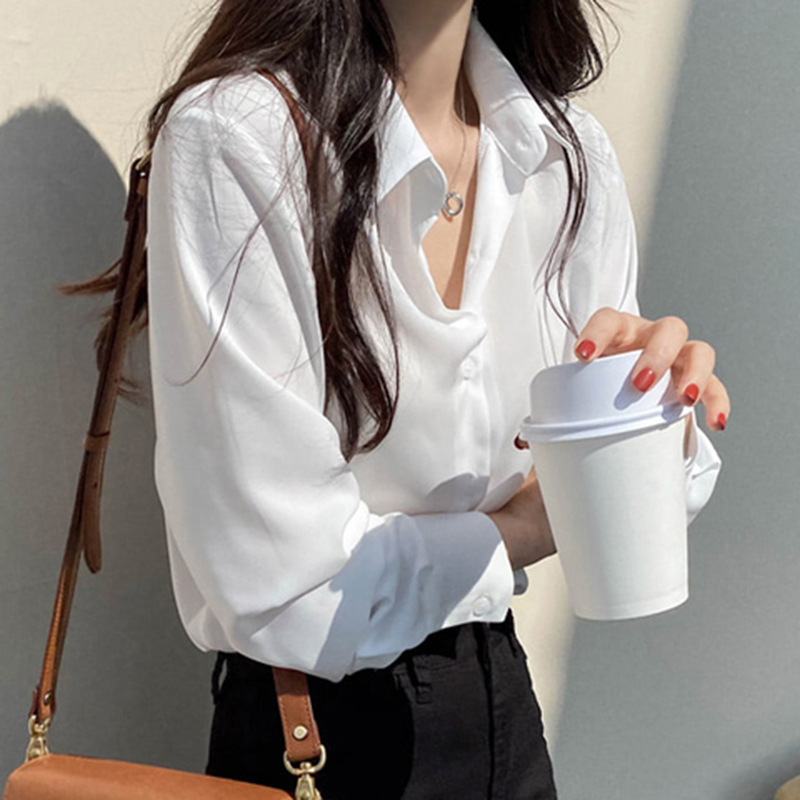 Femmes Chemise Classique En Mousseline De Soie Chemisier S-4XL Plus La Taille At À Manches sulfChemise Dame Simple Style Y-Femme Vêtements Nouveau Blusas 6830