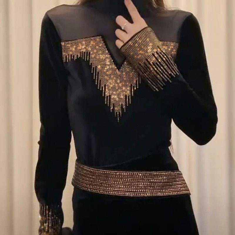 Vêtements pour femmes demi-col roulé velours épissage maille Sexy et polyvalent T-shirt couche de Base