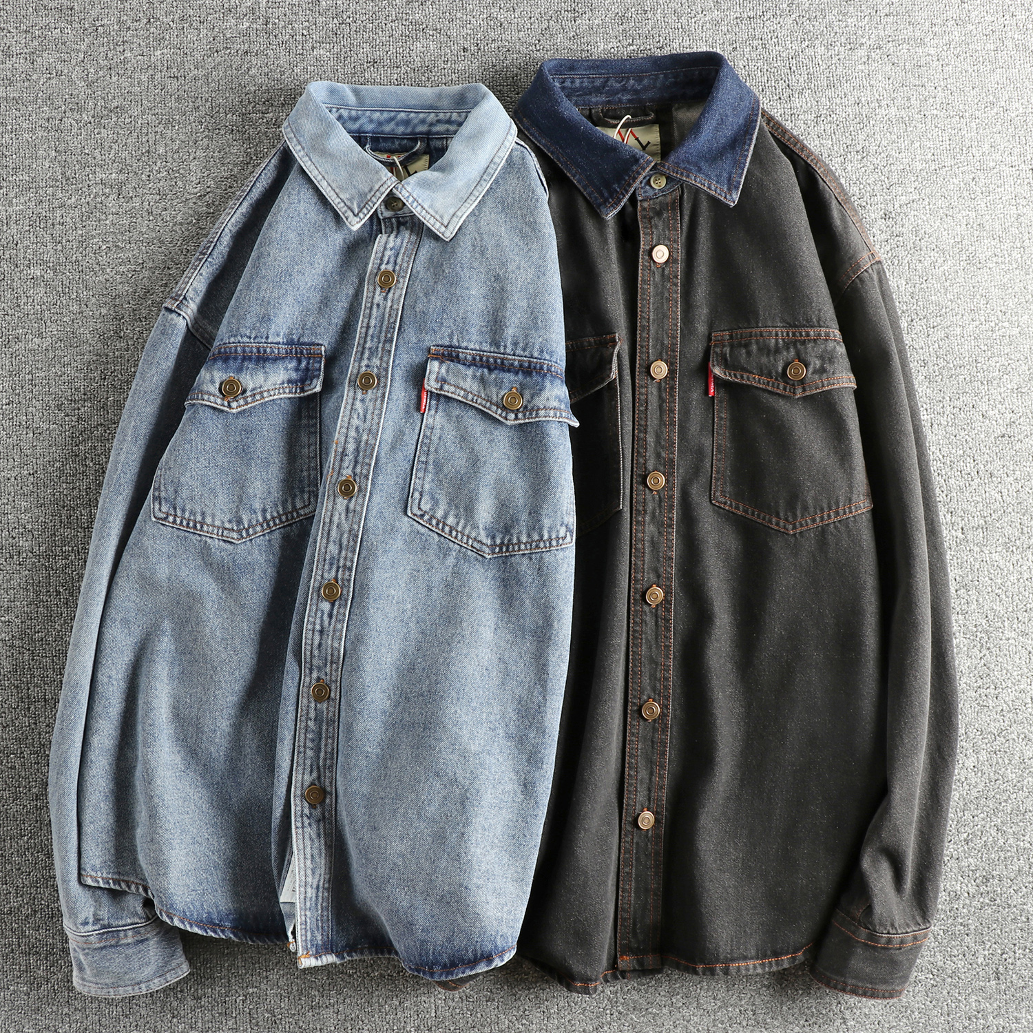 Chemise en jean rétro décontractée, délavée, épaisse, résistante à l'usure, manches rotatives, veste ample à manches longues, printemps et automne