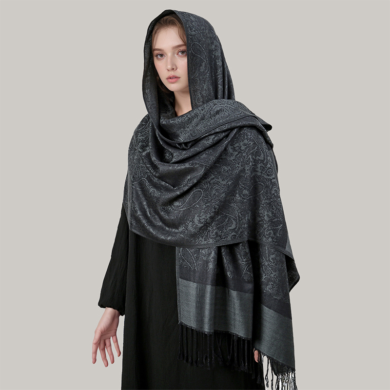 [T003] 1pc bohème mode Paisley Jacquard Pashmina écharpe gland dames Hijab châle enveloppement hiver adapté pour un usage quotidien