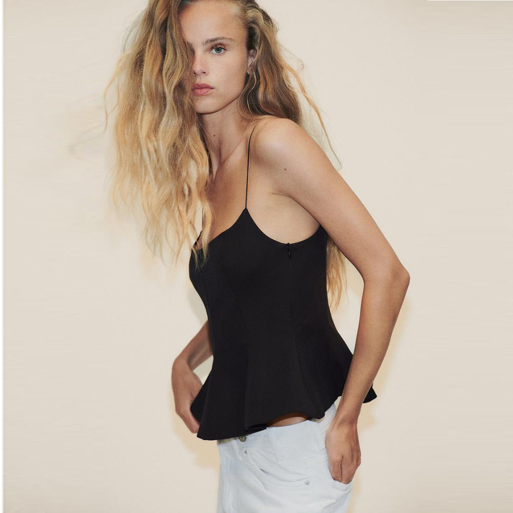 Chemise décontractée pour femmes - Style printemps/été. Bretelles élastiques. Col rond. Design sexy. Coupe ajustée. Style Saint-Valentin