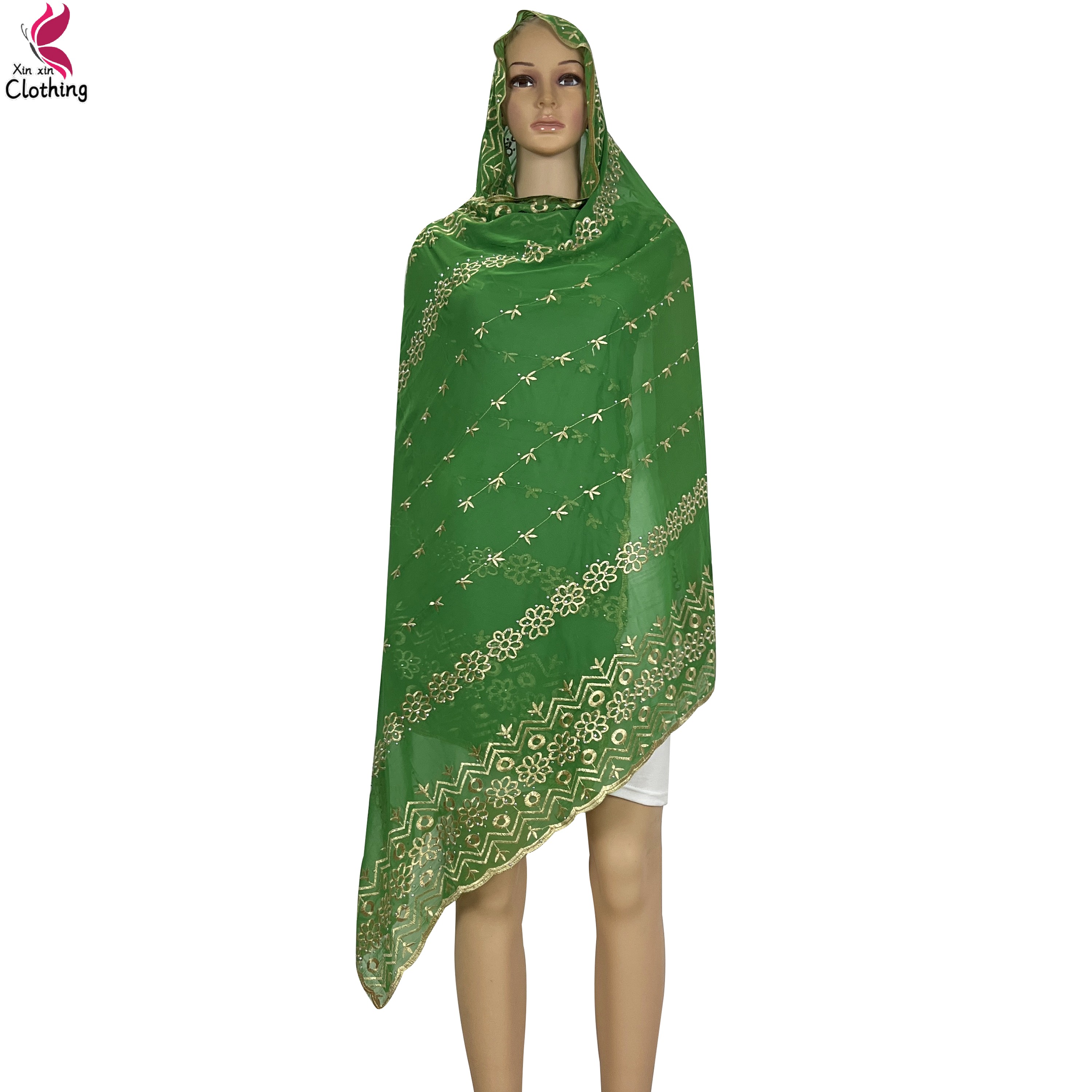 Écharpes en mousseline de soie pour femmes, hijab musulman, châles de ramadan de Dubaï, broderie de diamants, doux, africain, haute qualité, nouveau
