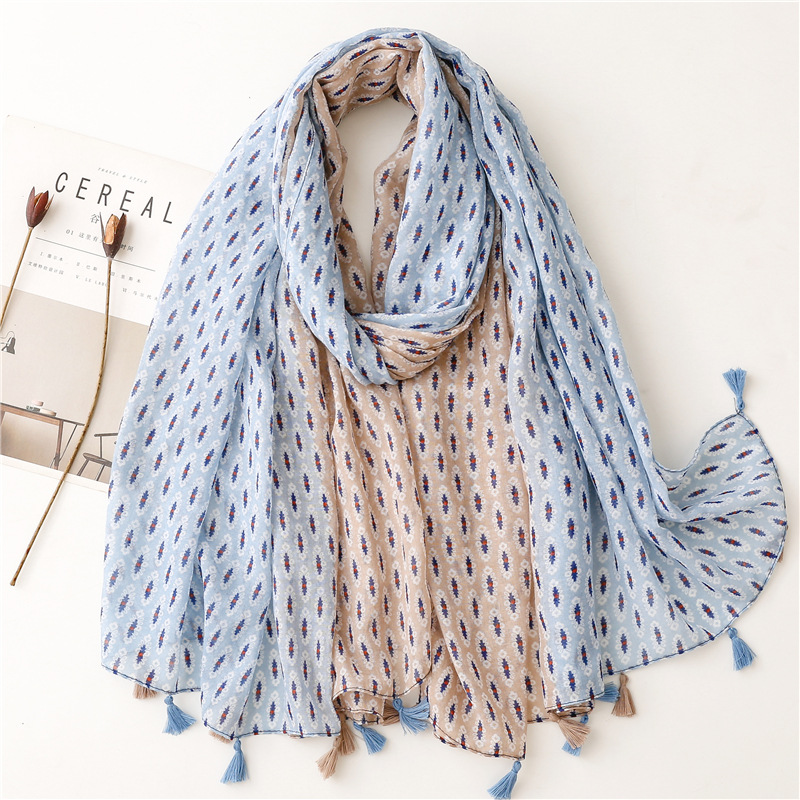 Écharpe Fine et Douce 100% Viscose pour Femme, Châle à Pompon Floral, Patchwork Aztèque, Hijab Musulman Féminin, Mode 2023