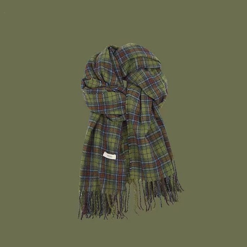 Écharpe à carreaux pour femmes, châle chaud et Long en Tartan vert, enveloppe de voyage de Style coréen, hiver