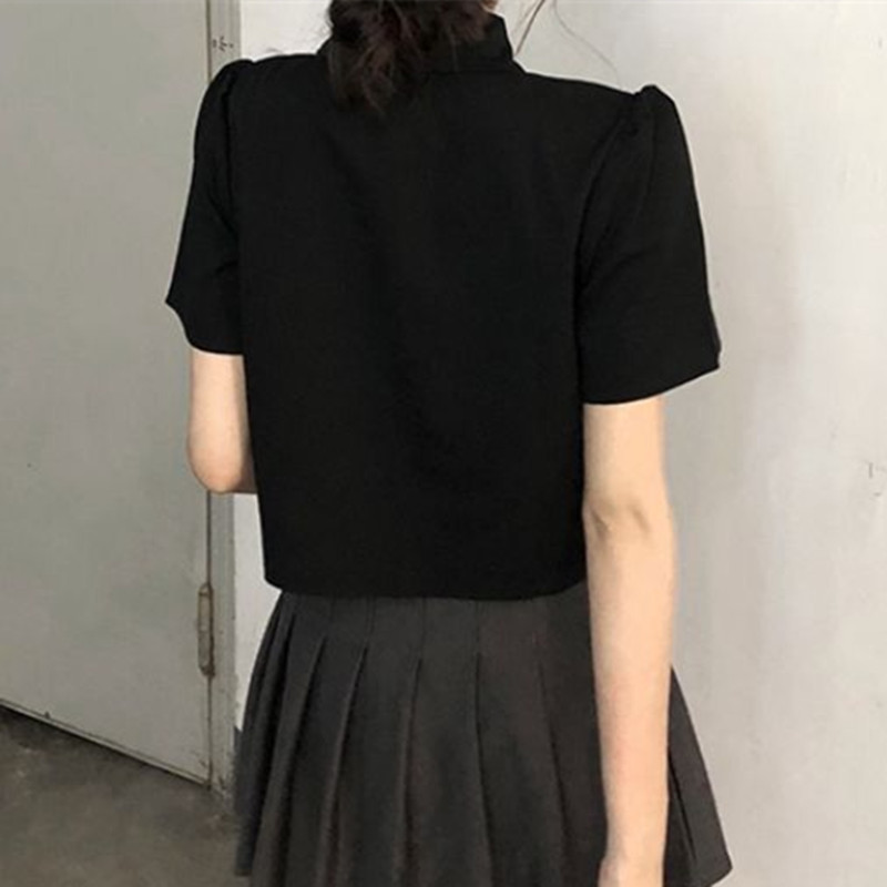 Femmes Blouse été à manches courtes blanc noir chemises Style chinois mode femme hauts courts dames chemise Blouses pour les femmes