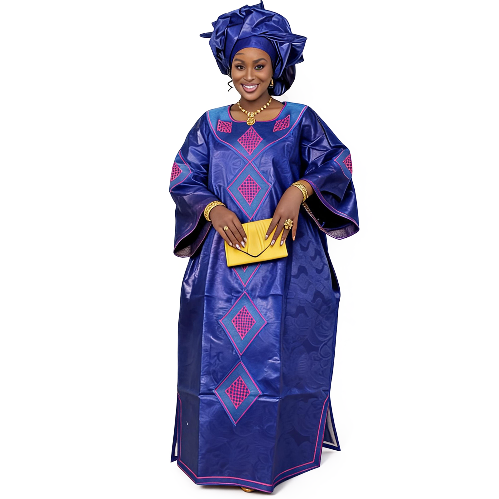 Robes africaines pour femmes, grandes tailles, en tissu Bazin Riche, avec broderies, robe longue et écharpe.