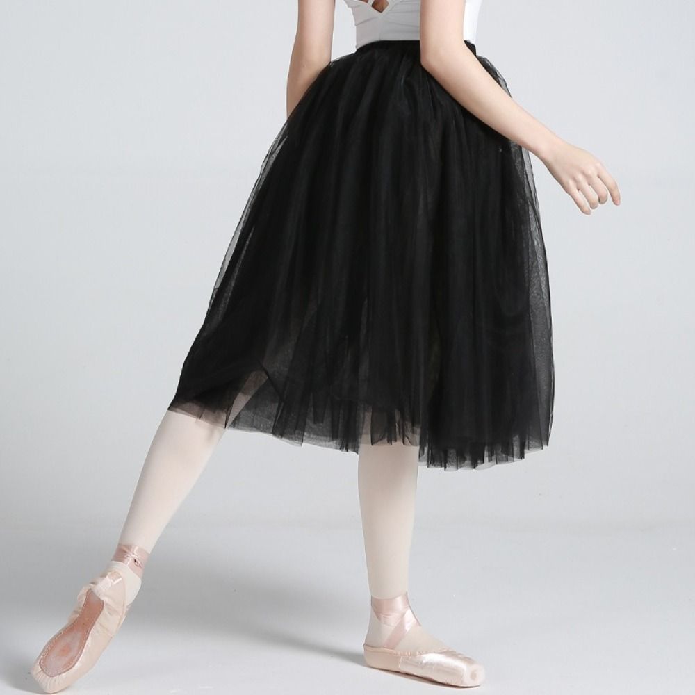 Tutu de Ballet blanc classique, taille élastique, jupe en Tulle à quatre couches, longue longueur, jupe lyrique pour femmes