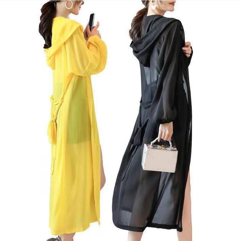 Vêtements de Protection solaire d'été pour femmes, Cardigan à capuche, chemises de Protection solaire en mousseline de soie, manteau Long pour dames, châle d'extérieur