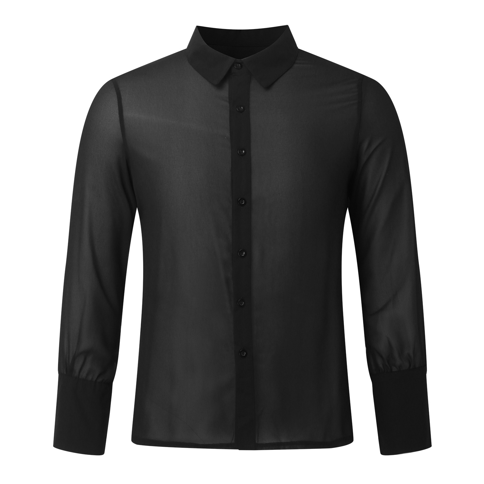 Vêtements pour hommes maille voir à travers maille Sexy chemise à manches longues couleur unie boutonné Vintage Streetwear rétro hauts de fête S-3XL