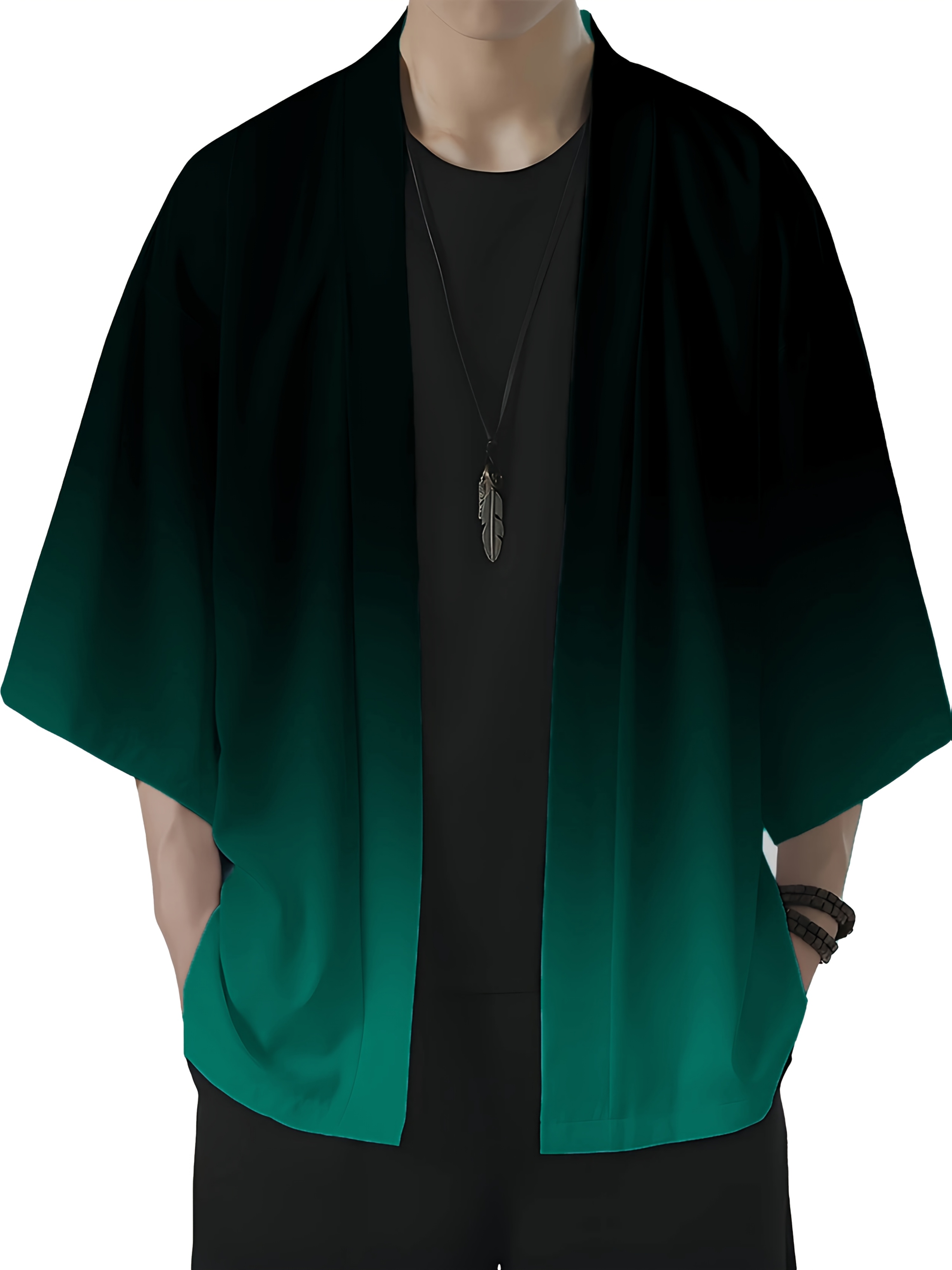 Kimono décontracté pour homme à imprimé dégradé, coupe ample, style streetwear, ouvert sur le devant, léger en polyester, idéal pour l'été et la plage