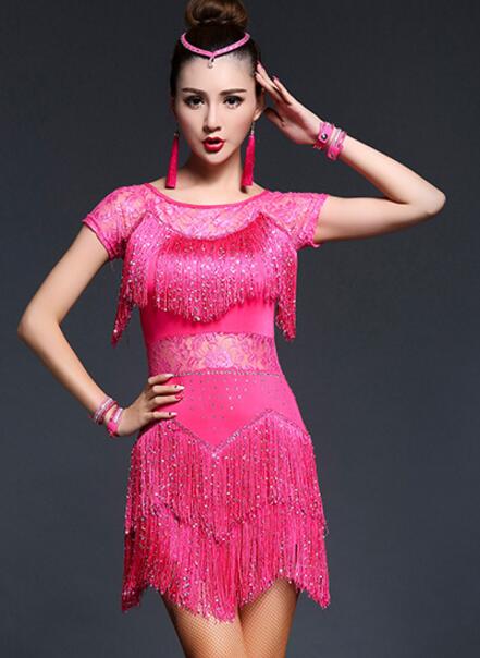 Robes de danse latine femmes/filles Sexy jupe à franges à paillettes salle de bal/Tango/Salsa/Rumba/robes latines vêtements à vendre