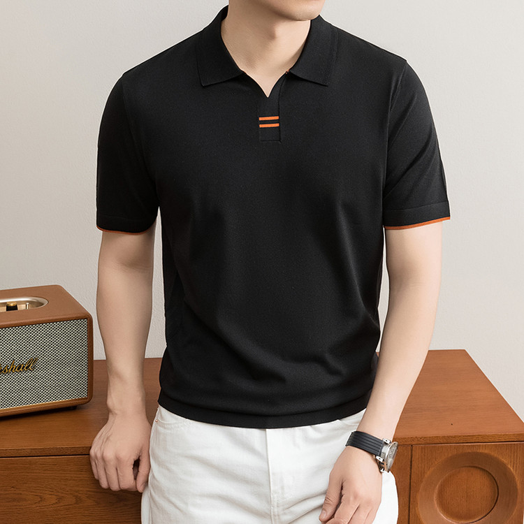 Polo tricoté respirant pour homme, manches courtes, collection Printemps-Été 2026, en Lyocell 43,9 %, soie de mûrier 2,5 %, lin 2,1 %