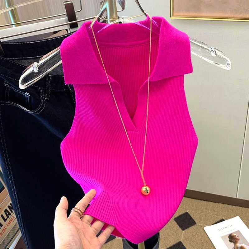 Chemise en soie glacée pour femmes, vêtements d'été, gilet tricoté, nouveau Style de mode, revers Slim, sans manches, débardeur pour femmes, 2022