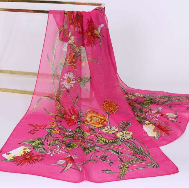 Foulard en mousseline de soie imprimé floral pour femme, écharpe ronde longue et douce, châle de simulation, écharpe de plage élégante, mode, injplanchers f